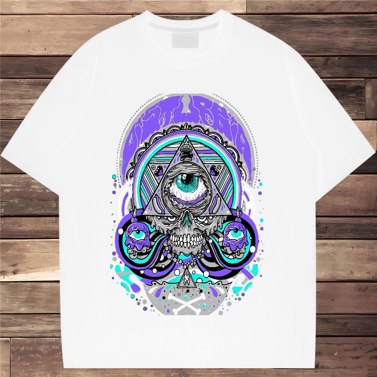 Classic Casual T shirt eye of the devil Tshirts 230g Cotton Daily Outfit TOP Quality DIY Anime O Neck Short Sleeves Tshirt for Man Woman