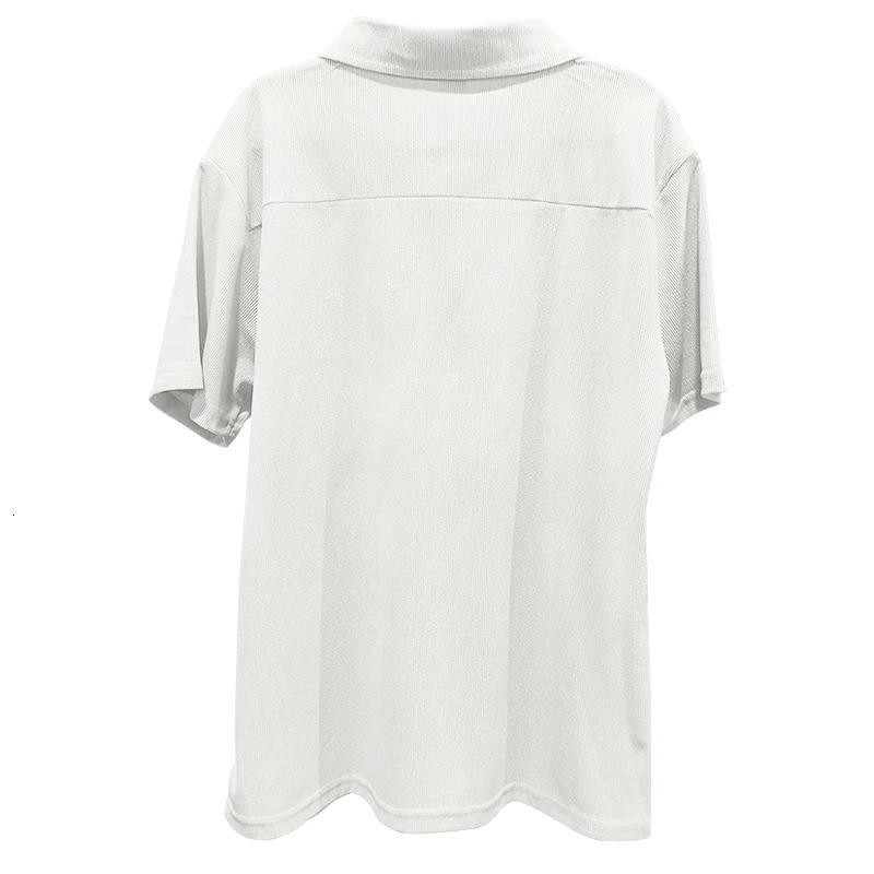 Autumn European and American Mens Solid Color Set Waffle Polo Neck Short Sleeve Zipper Pants Set 240806