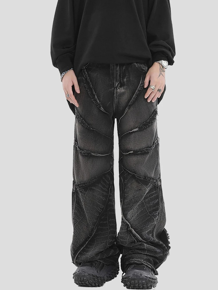 National Couples American Raw Edge Stone Mill Washed Jeans Y2K Gothic Punk Style Loose Straight Tube Make Old Trousers 240806
