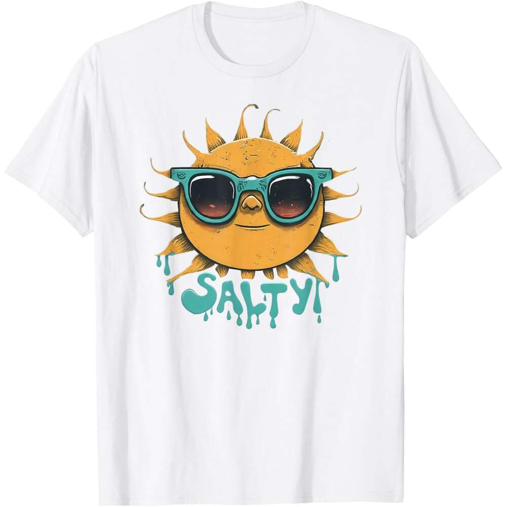 Mens T shirt Big Smiling Sun with Sunglasses Dripping Salty T-Shirt shirts tshirt graphic tee Casual tops summer clothes Short sleeve Free shipping