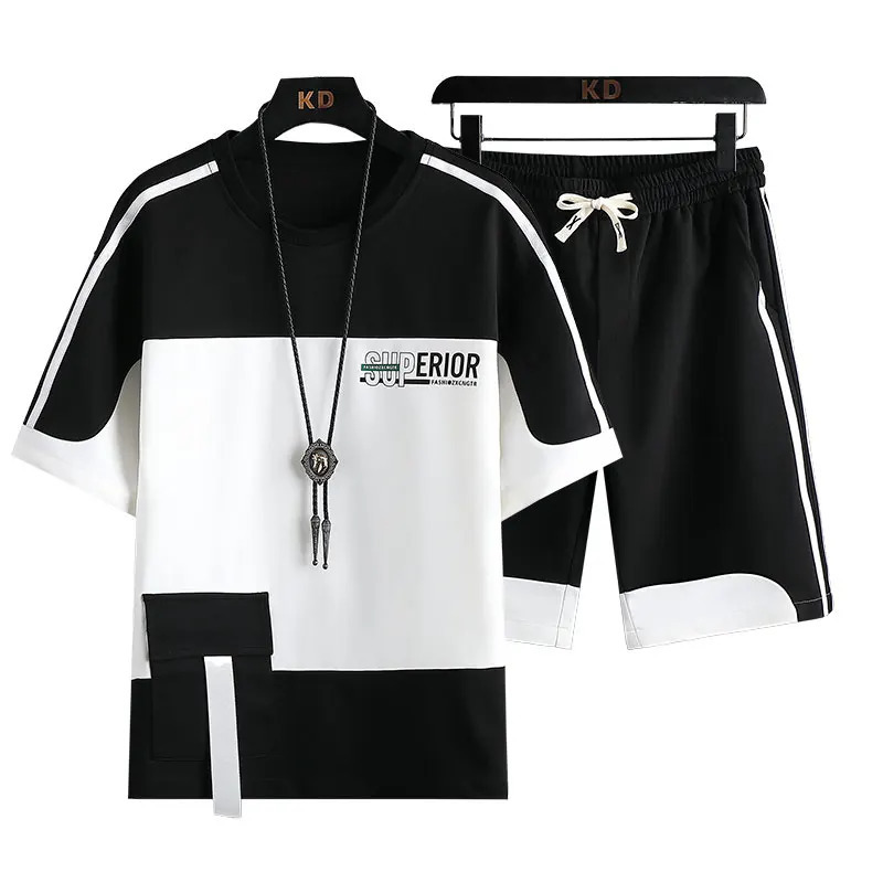 Summer Casual Mens Set Short Sleeve Tshirt Shorts Fashion Two Piece Sets Streetwear Mens Sports Suit Harajuku Tracksuit 240816