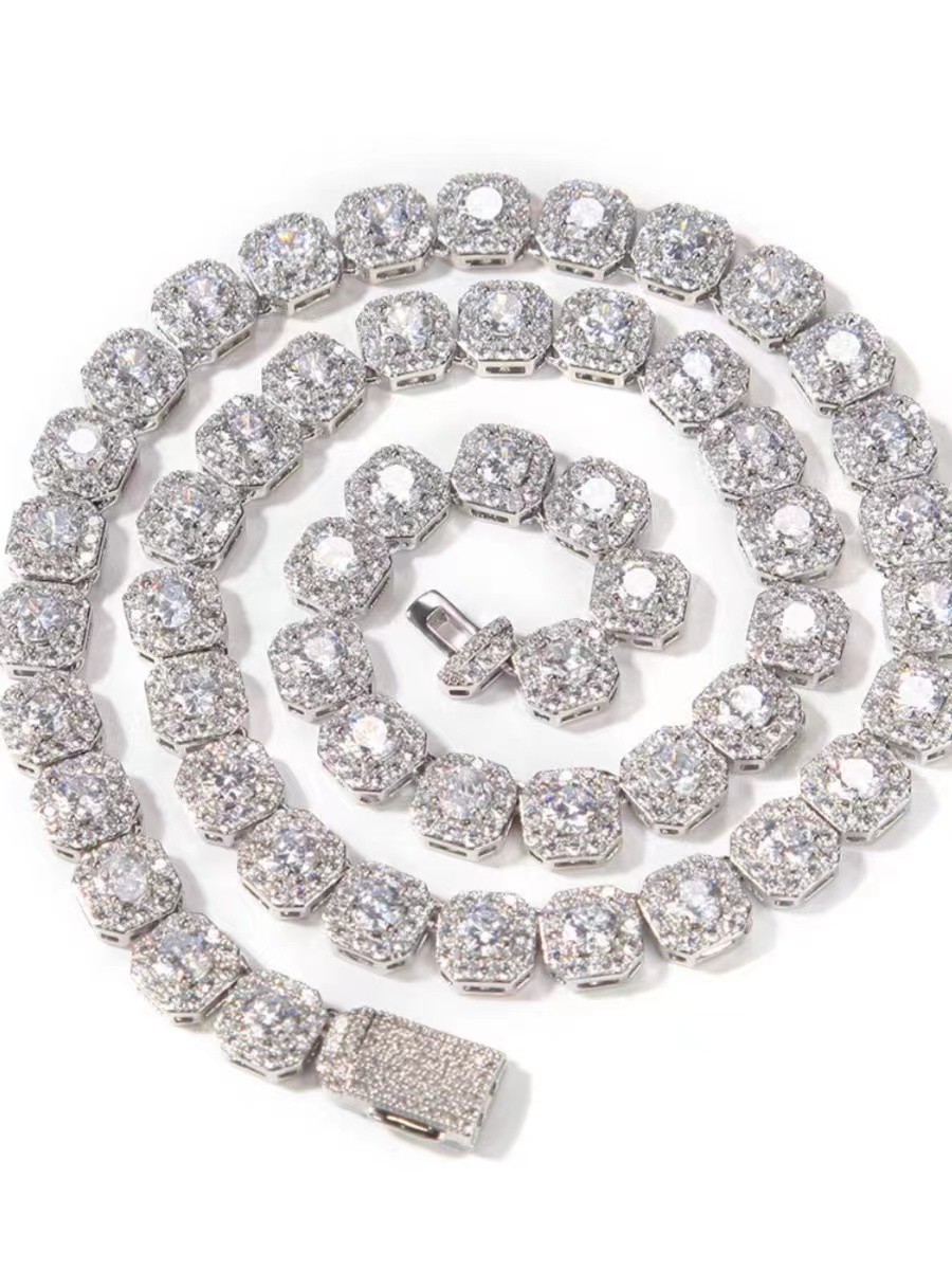 Necklace moissanite chain cuban link chain Design large Gold silver 925 Sterling Silver Moissanite Tennis Link Chain Mens