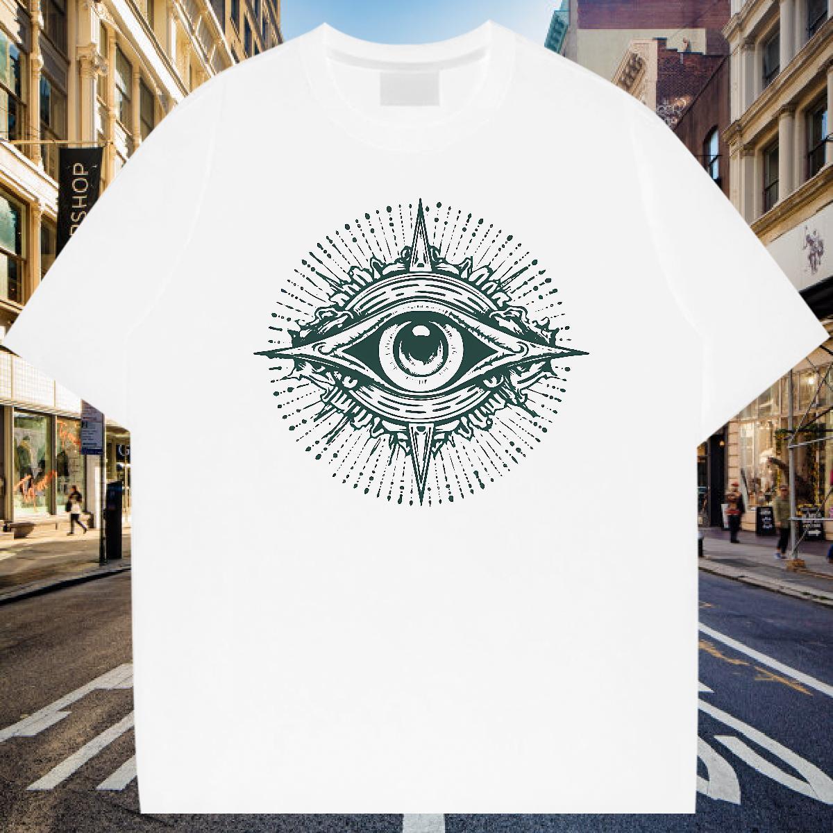 Fashion New Mens T Shirts eye of the devil Tops 230g Pure Cotton Casual Loose Fit Floral Print Breathable Short Sleeve Men Clothes T-Shirt