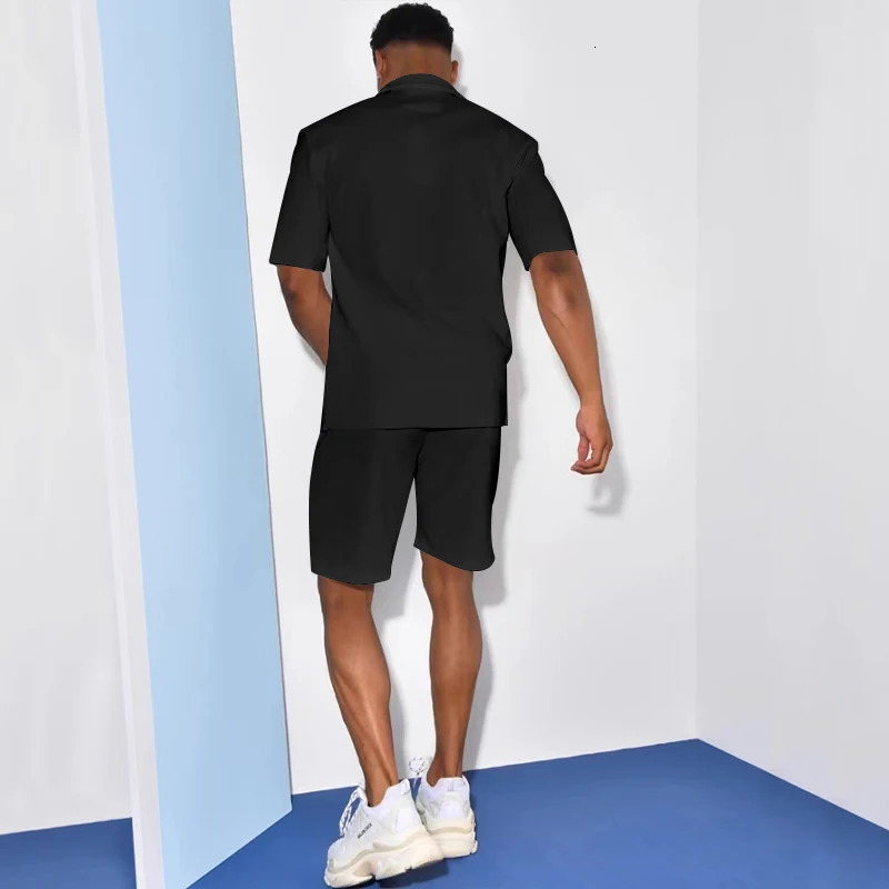Mens summer shirt short sleeve shorts two-piece beach pants set casual sportswear vacation style 240813