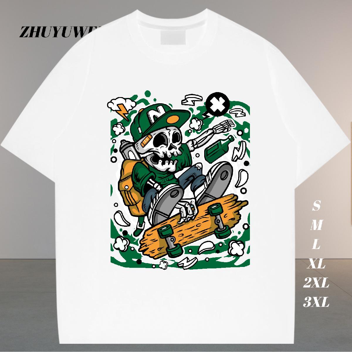 Designer Fashion T-Shirts for Men skull Clothings 100% Cotton 230g Street Wear Loose Fit Plus Size Custom O Neck Short Sleeves Couples T Shirts