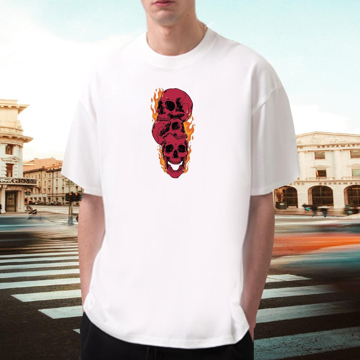 DIY T shirt skull Top Tees 230g Pure Cotton Street wear Hip Hop High Quality Customized Print Round Neck Short Sleeve Men Tshirts