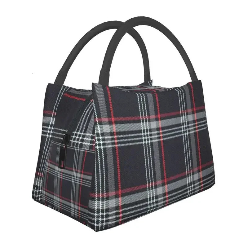 GTI Tartan Plaid Pattern Insulated Lunch Bags Women Leakproof Geometric Textured Thermal Cooler Bento Box Office Picnic Travel 240805