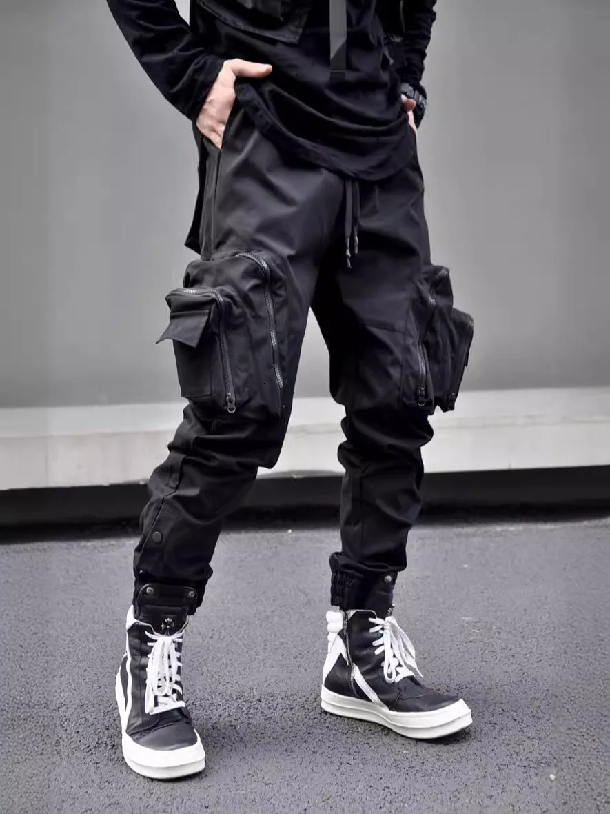 Double Zippers Big Pockets Hip Hop Tactical Techwear Cargo Pants Mens High Street Casual Punk Harem 240806