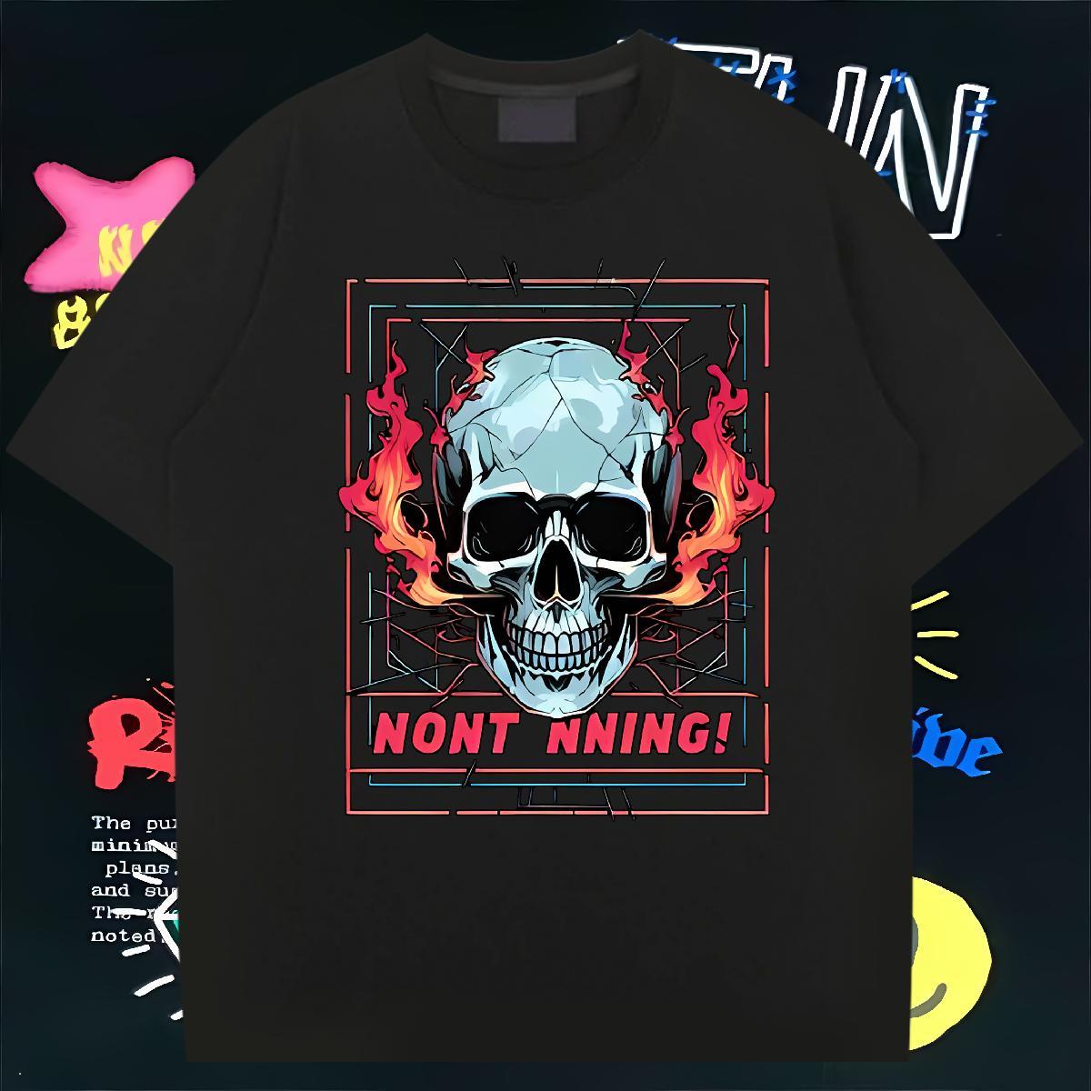 Free Shipping T Shirts Men skull Tops 230g Pure Cotton Street Wear High Quality DIY Logo Oversized Crew Neck Couples T Shirts