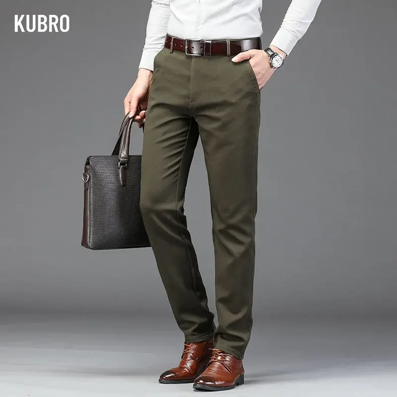 KUBRO Spring Mens Y2K Office Stretch Slim Fit Trousers Casual Green Black Khaki Business Fashion Suit Pants Clothing Male 3042 240806