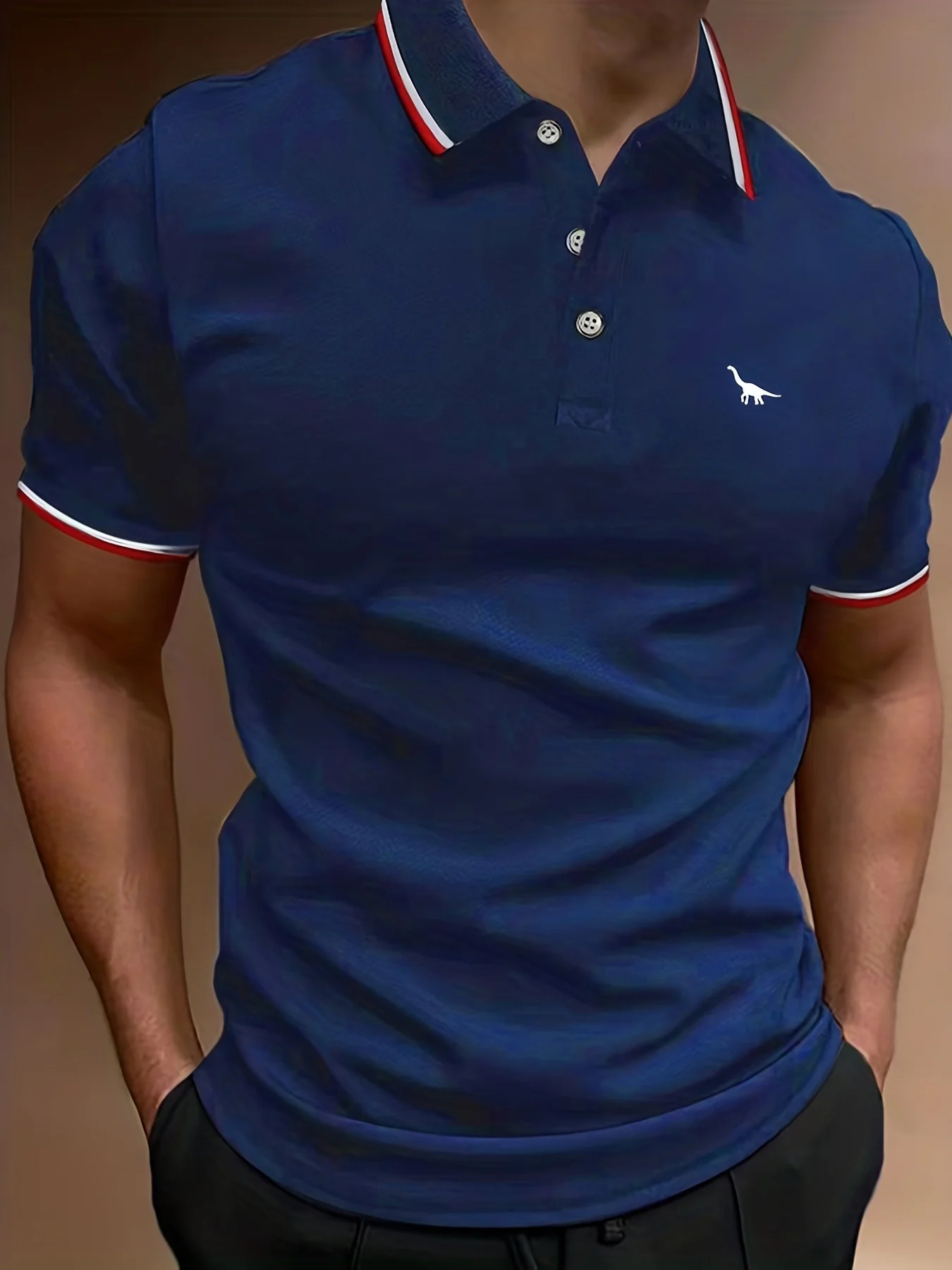 Mens summer 100 cotton Long Neck Dragon print loose oversized casual polo collar short sleeved polo shirt top 240807