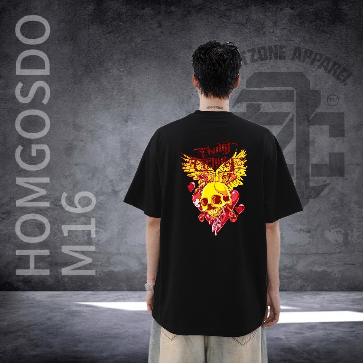 Fashion Casual T-Shirts for Men skull Tshirts 230g Cotton Street Cool Oversized Breathable Short Sleeve Men Tops Tees