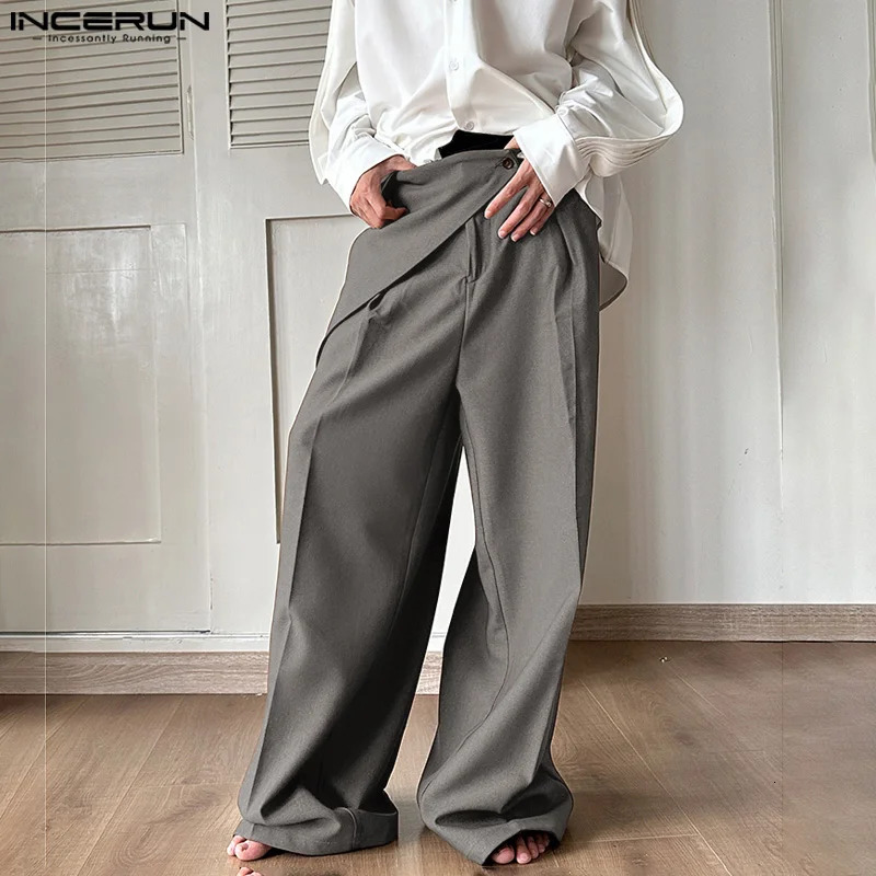 INCERUN Korean Style Pantalons Mens Pleated Wide Leg Long Pants Casual Fashionable Male Solid All-match Trousers S-5XL 240807