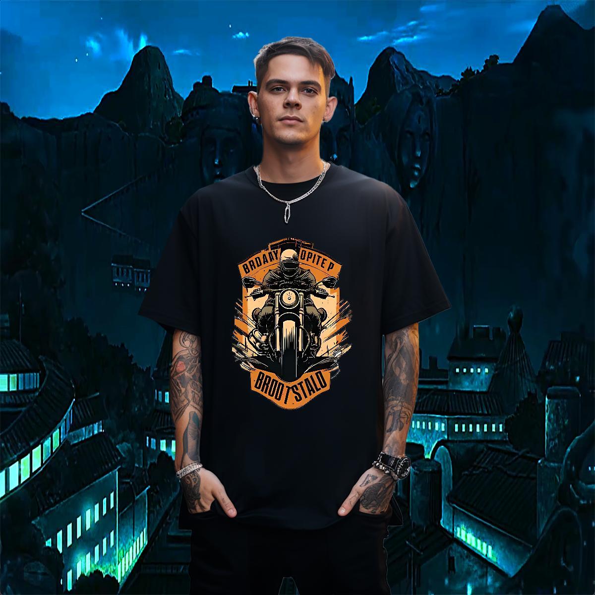 Stylist Mens T Shirts Motorcycle Tops 230g Cotton Street Popular Black Oversized Short Sleeve O-Neck Men Tees
