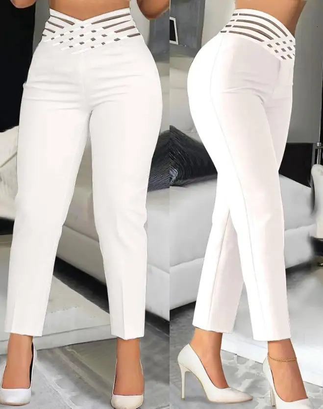 Slim Pants for Woman Business Office Lady Black High Waist Cropped Elegant Work Pants All-Match Female Solid Trousers 240807