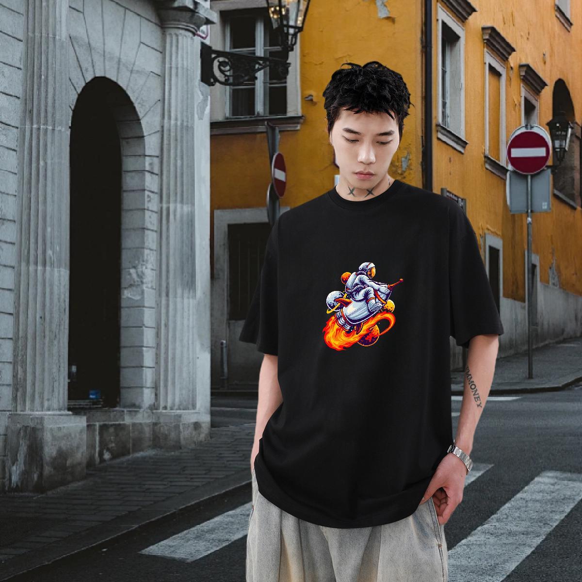 Custom T Shirts Men spaceman Tees 230g 100% Cotton Street Wear Wholesale Customized Breathable Crew Neck Mens Tshirts