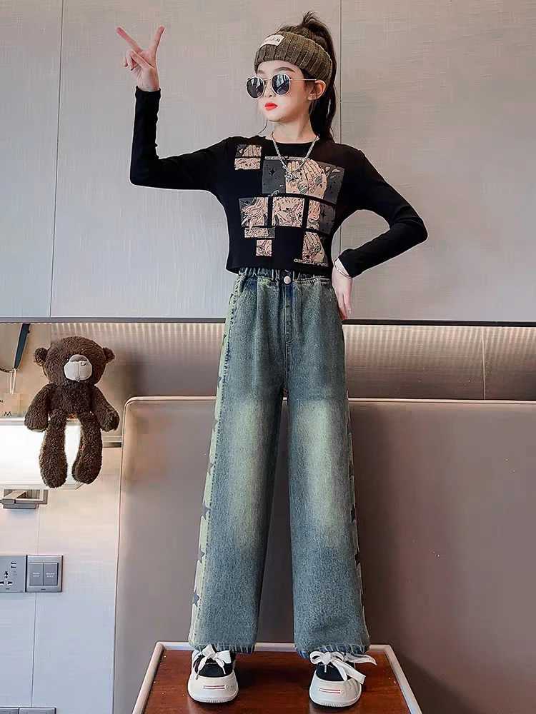Jeans Straight Loose Wide-leg Jeans High Waist Pants Girls Baggy Jeans Spring and Autumn Korean Fashion Denim Trousers