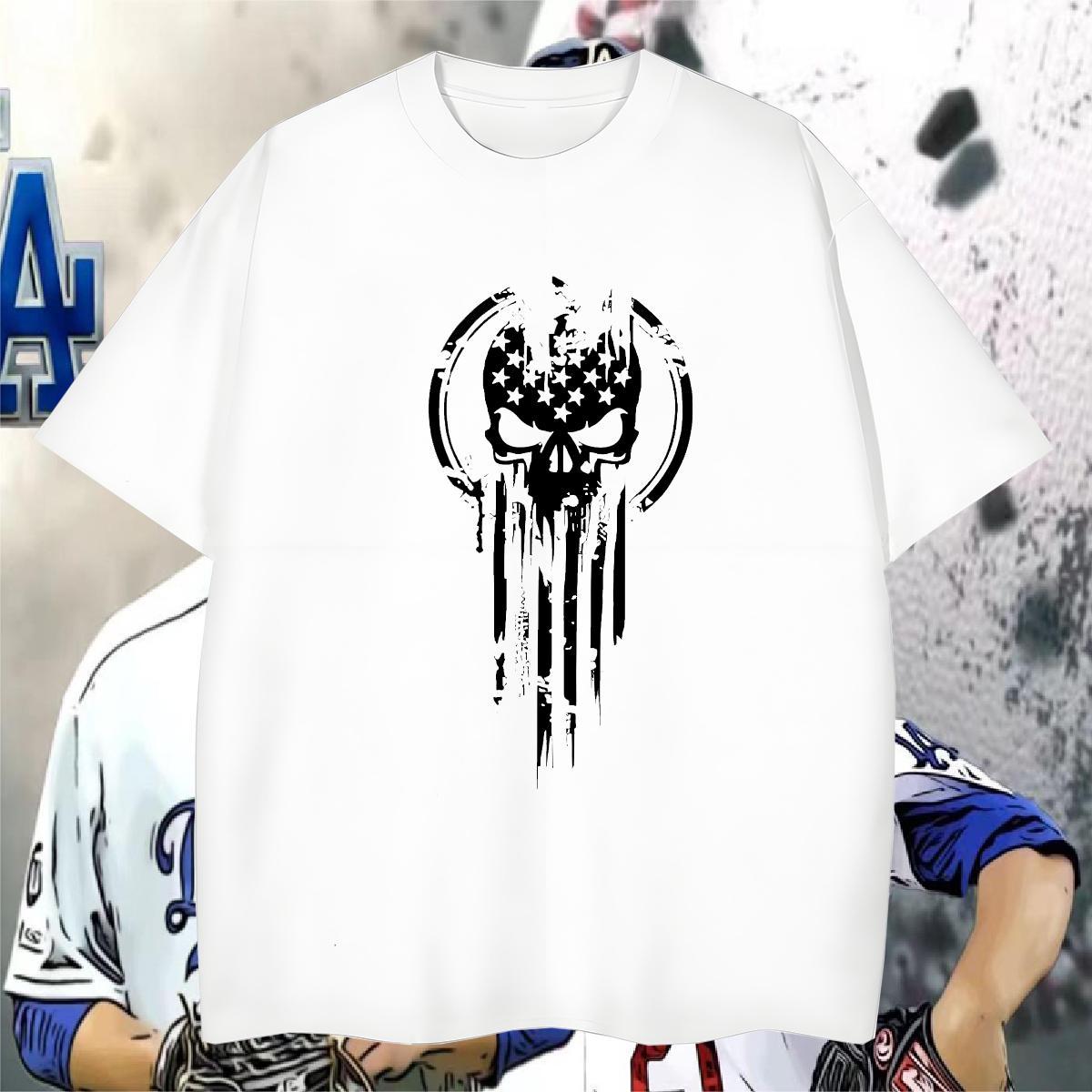 2024 New T Shirt For Man skull Wear 230g 100% Cotton Anime Printing Street Classic Graphic Breathable Short Sleeve Tshirt for Man Woman