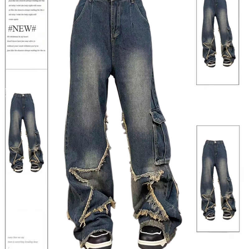 Womens Y2k Cargo Jeans Baggy Harajuku 90s Aesthetic Star Denim Trousers Vintage Jean Pants Japanese 2000s Style Trashy Clothes 240806