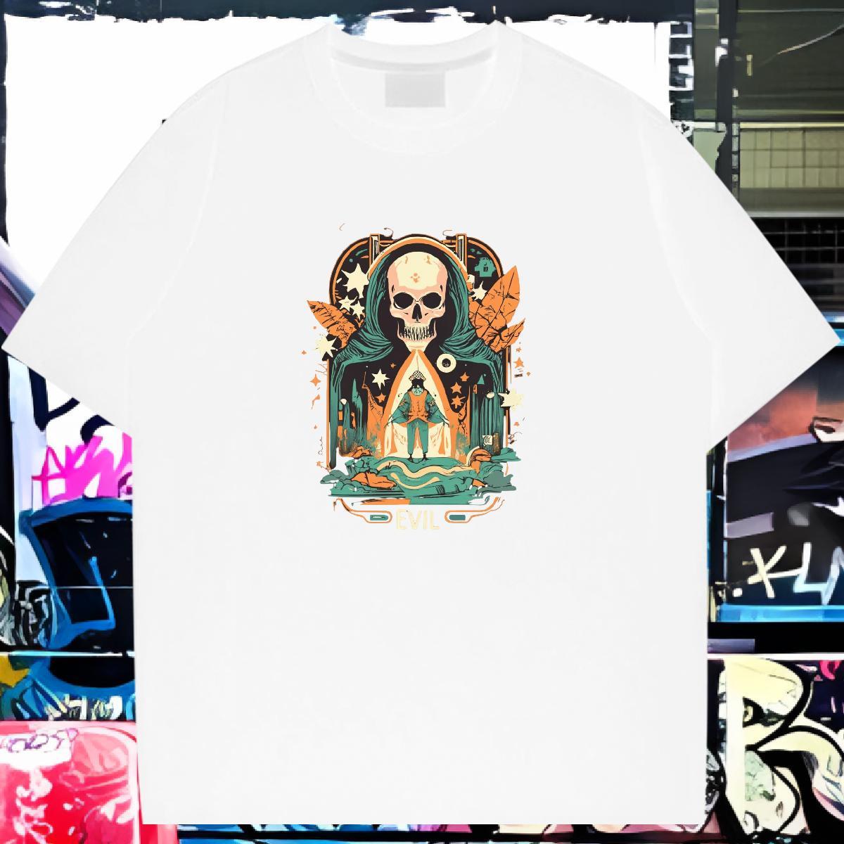 Fashion Designer Mens T Shirts skull Polos 230g 100% Cotton Casual Beach Cool Design Black White Round Neck Short Sleeve Couples T Shirts