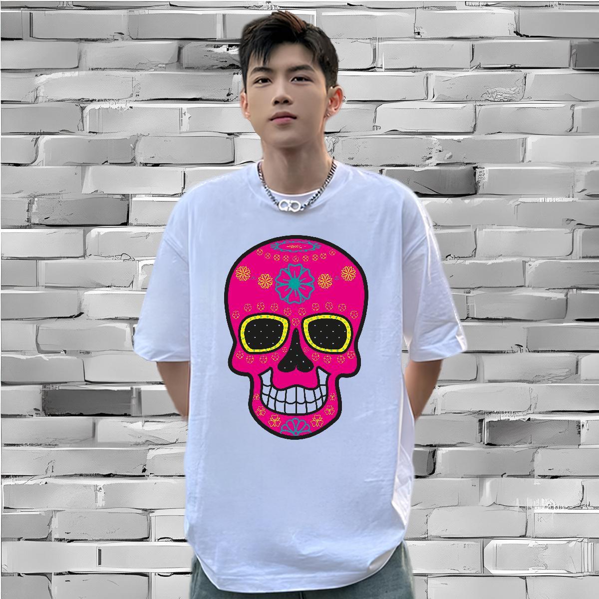 Fashion Casual T-Shirts skull Top Tees 100% Cotton 230g Sport Free Shipping Custom Anime Breathable Short Sleeve Men Tops Tees
