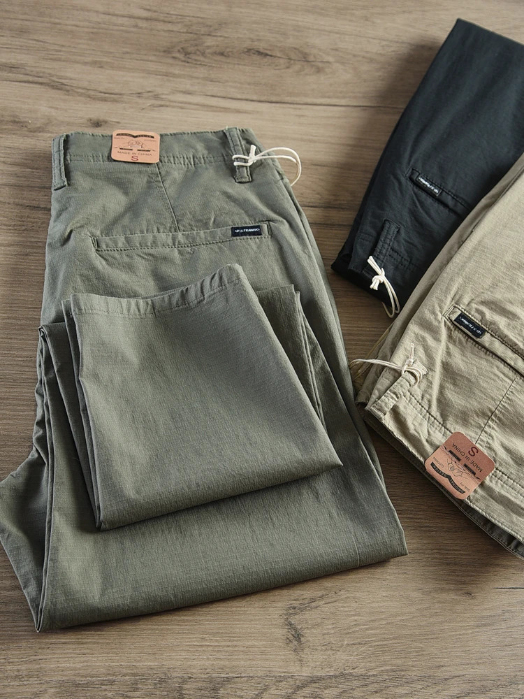 Spring American Retro Lightweight Quickdrying Casual Pants Mens Fashion 98% Cotton Straight Loose Anklelength Trousers 240806