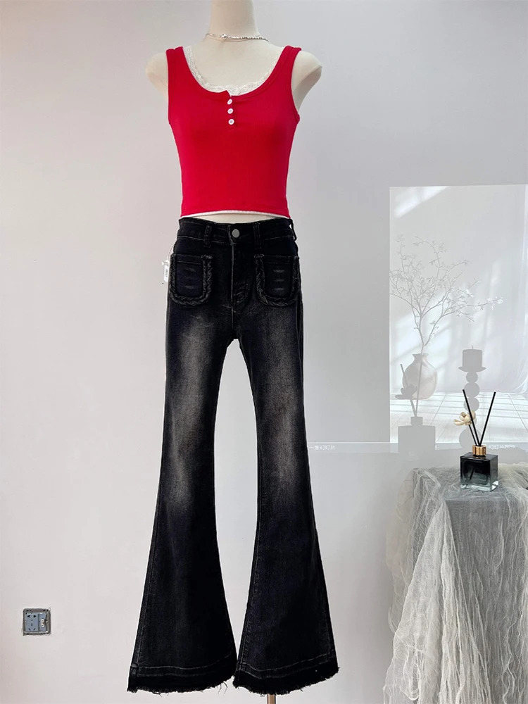 Women Dark Academia Grunge Y2k Japanese Streetwear Bell Bottoms Denim Pants Long Trousers 2000s Aesthetic Flare Jean Kpop Gyaru 240807