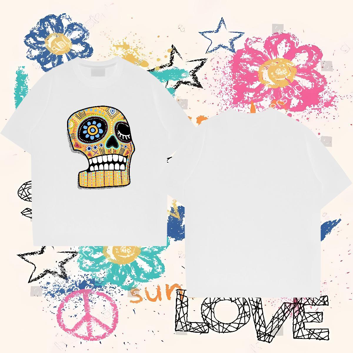 Fashion T Shirts Men skull Tops Tees 230g Pure Cotton Home Outdoor Unisex DIY Printed Crew Neck Tshirt for Man Woman