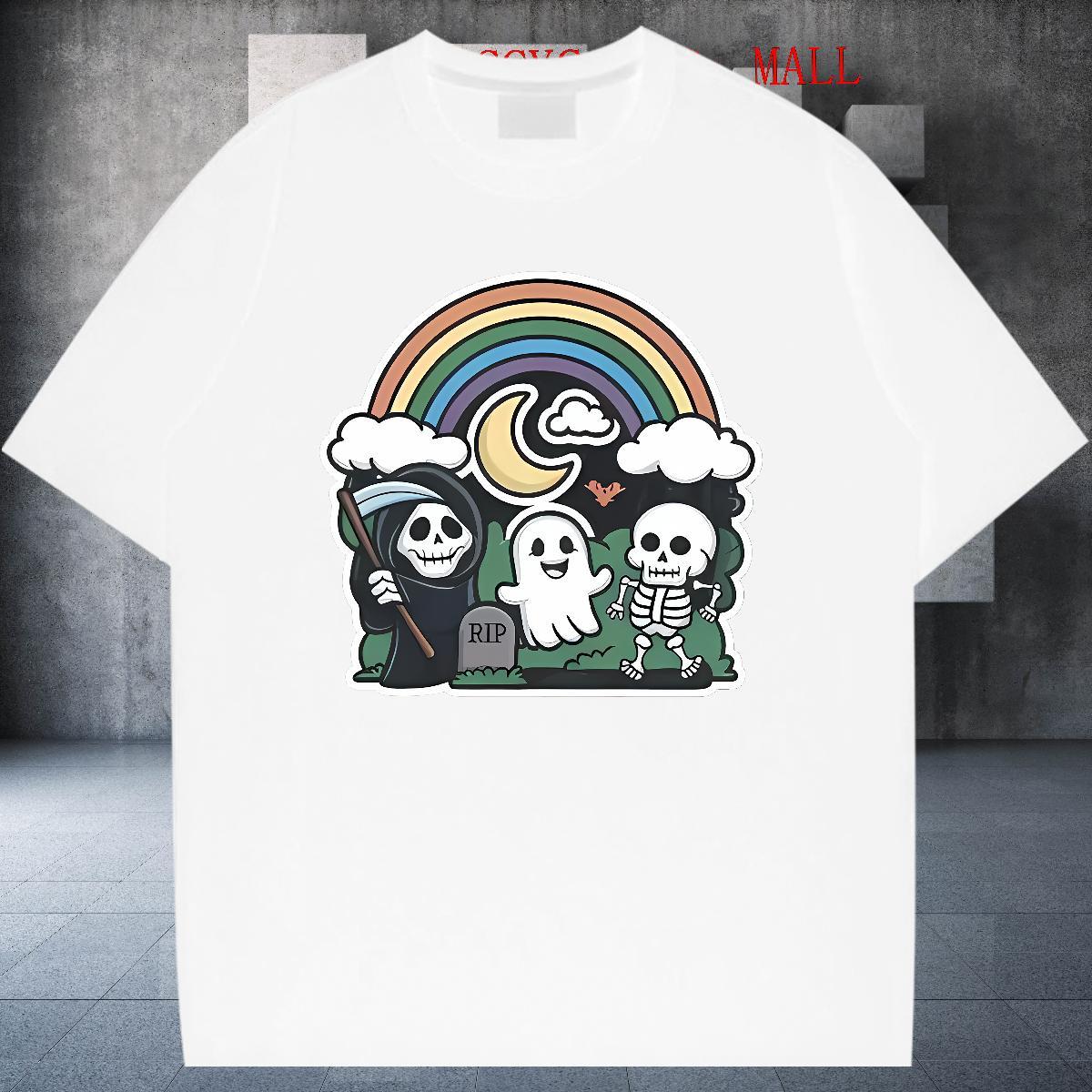 2024 Summer Man T Shirts skull Wear 230g 100% Cotton Sport Loose Plus Size Cartoon Crew Neck Mens Tshirts