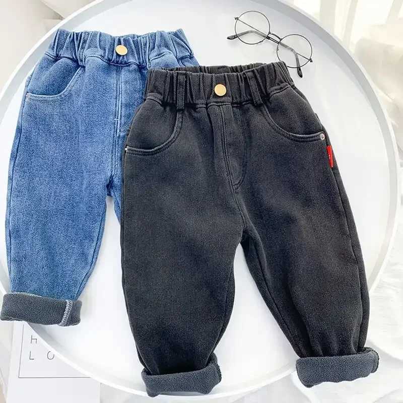 Jeans 2-10 Yrs Boys Unisex Plus Fleece Winter Pants for Kids Baby Thickening Warm Soft for Girl Children Stretch Fleece Jeans Pants