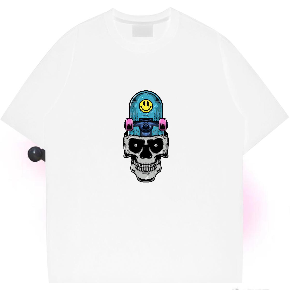 Wholesale Mens T Shirts skull Tops Tees 230g Pure Cotton Home Outdoor Loose Fit Skull Breathable Short Sleeve Couples T Shirts
