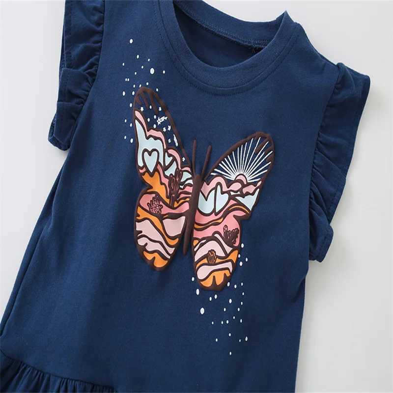 Jumping Meters 2-7T Butterfly New Arrival Summer Girls T-shirt Baby Clothing Flying Sleeve Childrens T-shirt Top Childrens ClothingW240718
