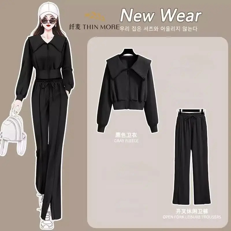 Fashion suit autumn style temperament doll collar cardigan top casual sports pants two-piece set 240807
