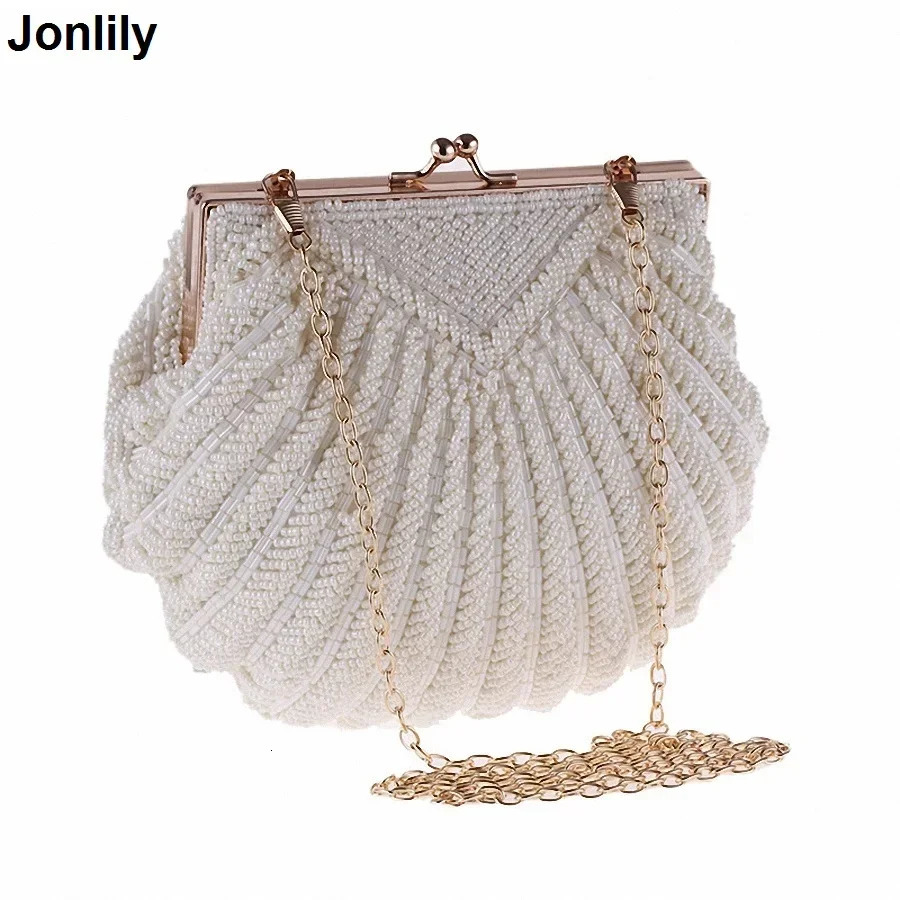 Evening wear womens clutch bag wedding bride handbag pearl fashionable shell chain party LI383 240806Z