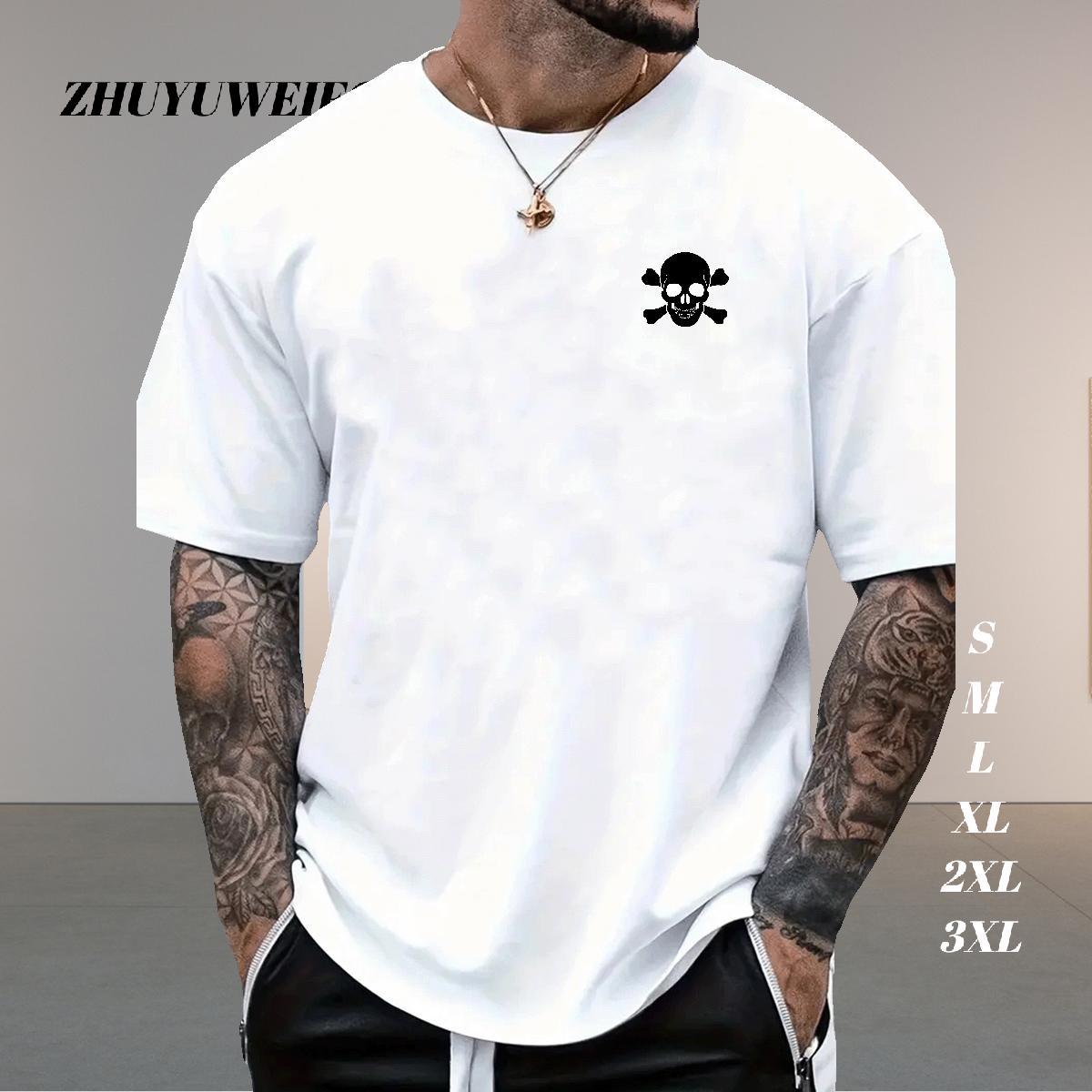 Classic T-Shirts for Men skull Tees Shirts 100% Cotton 230g Beach Free Shipping DIY Logo Oversized Crew Neck Men Tees