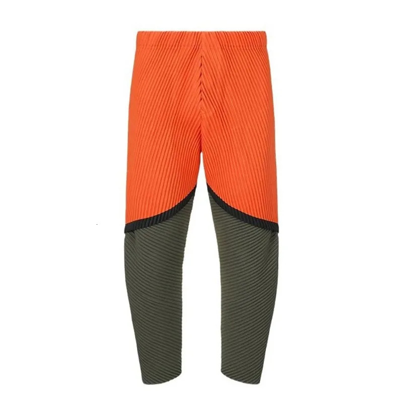 Miyake pleated autumn mens casual pants with high elasticity sporty and feet colorful crop Japanese streetwear 2023 240807 - view 5