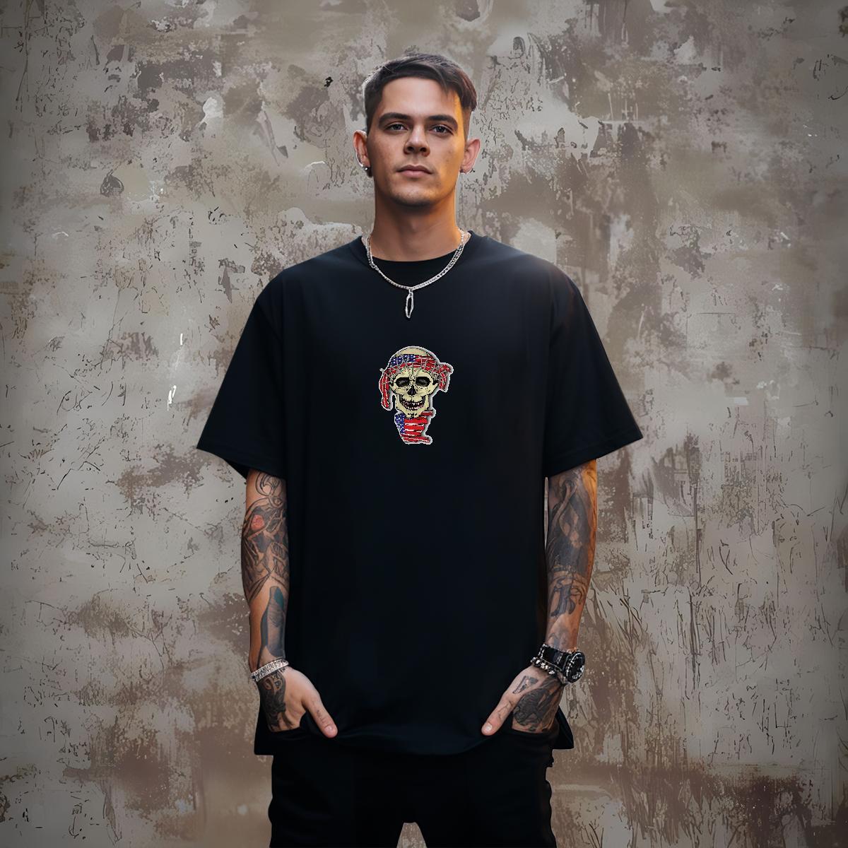 2024 Summer T-Shirts for Men skull Tops Shirt 230g Cotton Home Outdoor High Quality Custom Anime Crew Neck Breathable Mens Tshirts