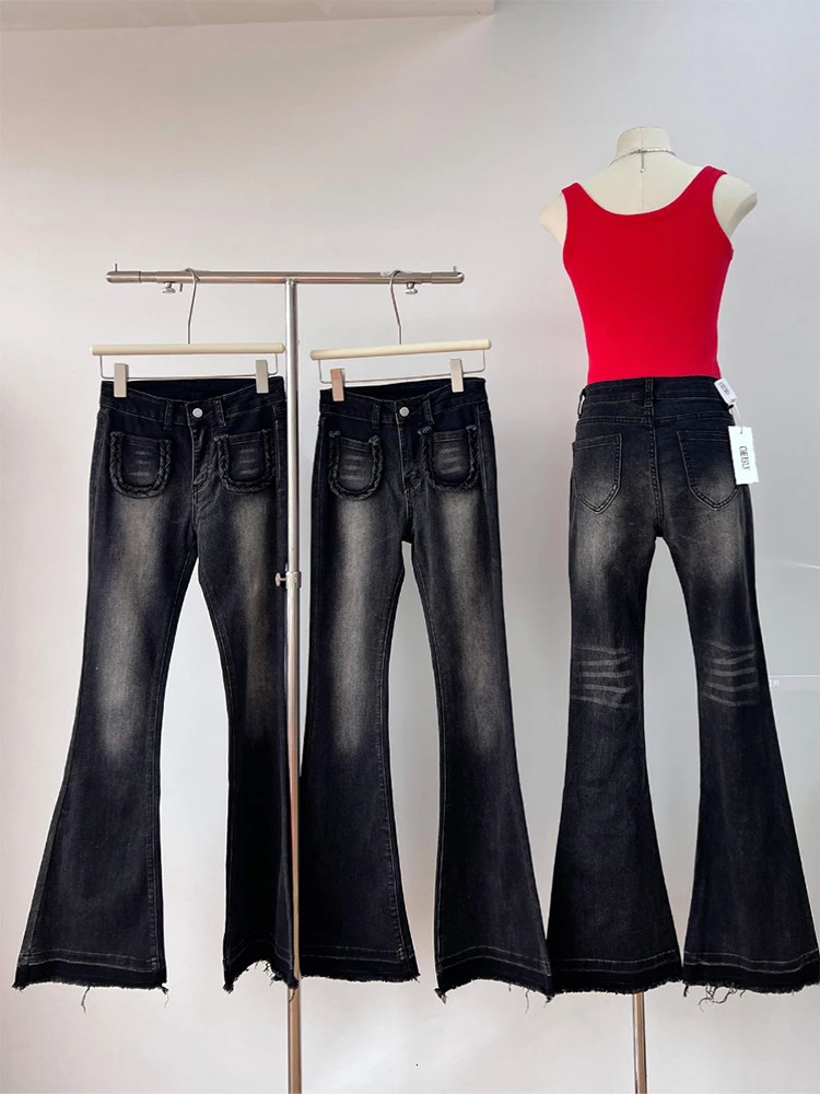 Women Dark Academia Grunge Y2k Japanese Streetwear Bell Bottoms Denim Pants Long Trousers 2000s Aesthetic Flare Jean Kpop Gyaru 240807