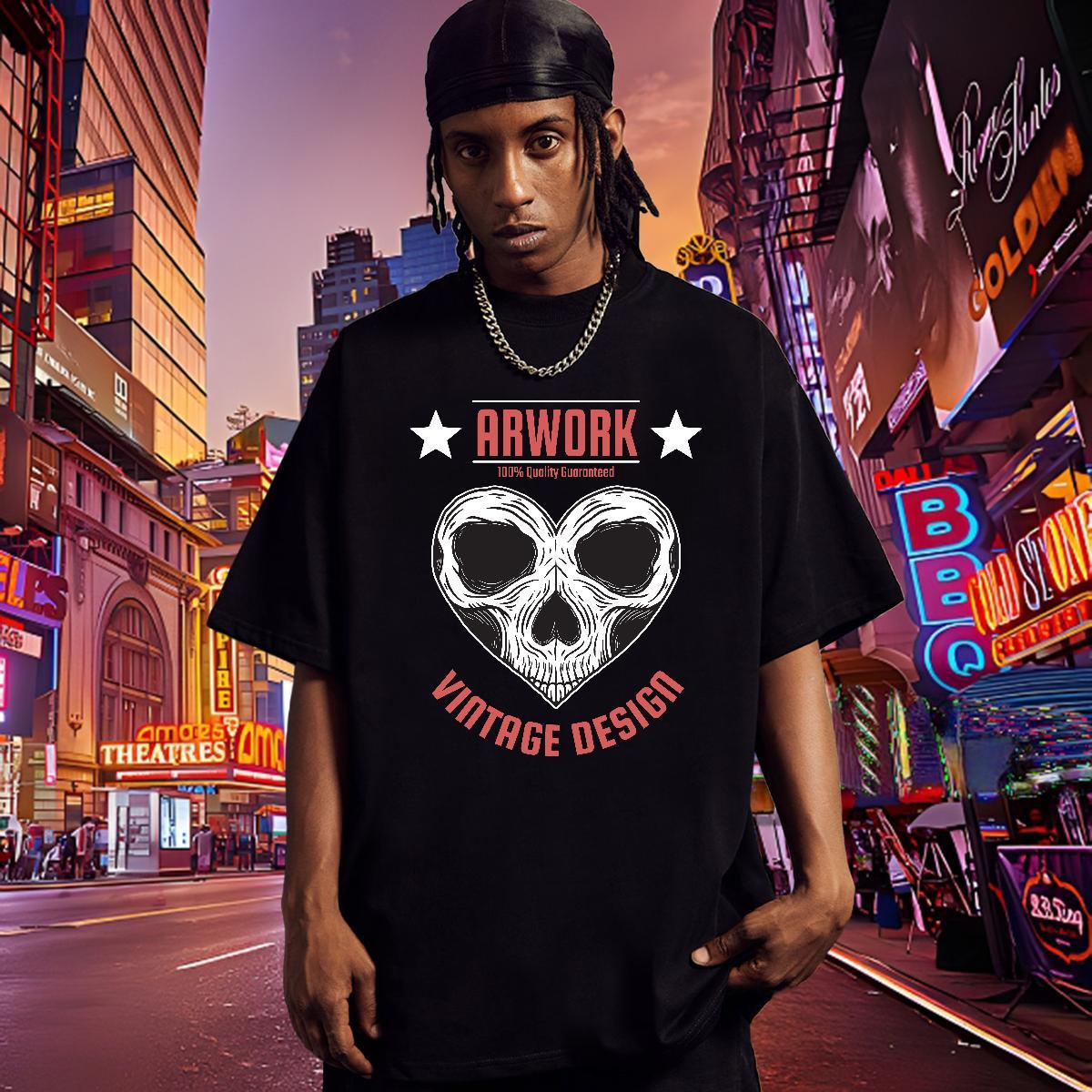 2024 Summer Men T Shirts skull Wear 100% Cotton 230g Street Casual Classic White Plus Size Breathable Crew Neck Tshirt for Man Woman