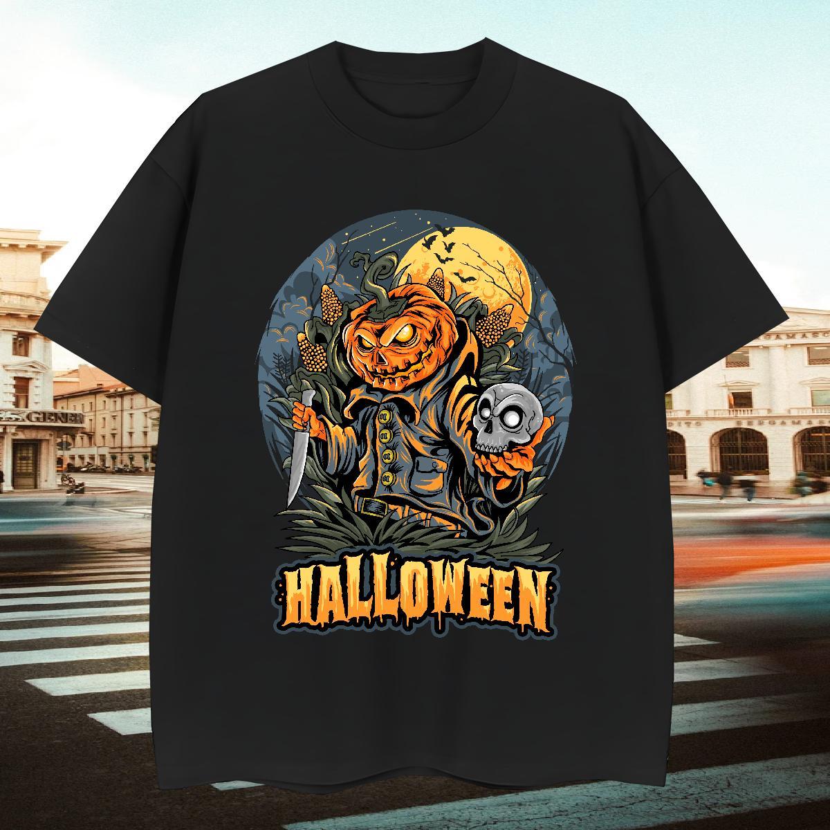 Unisex T Shirt For Man halloween Breathable Short Sleeve Outdoor DIY Printed 230g Cotton Tshirts New Tees Shirts