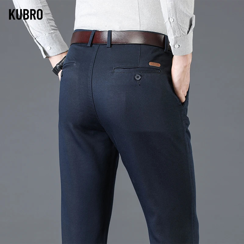 KUBRO Spring Autumn Fashion Straight Suit Pants Mens Cotton Business Stretch Office Formal Trousers Male Size 40 42 240806