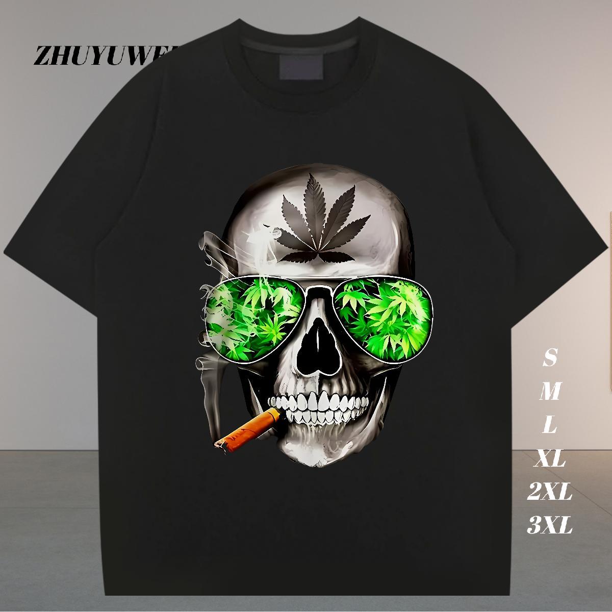 Fashion Casual T Shirt For Man skull Tops Tees 100% Cotton 230g Beach High Quality Plus Size Custom Breathable Crew Neck Tshirts
