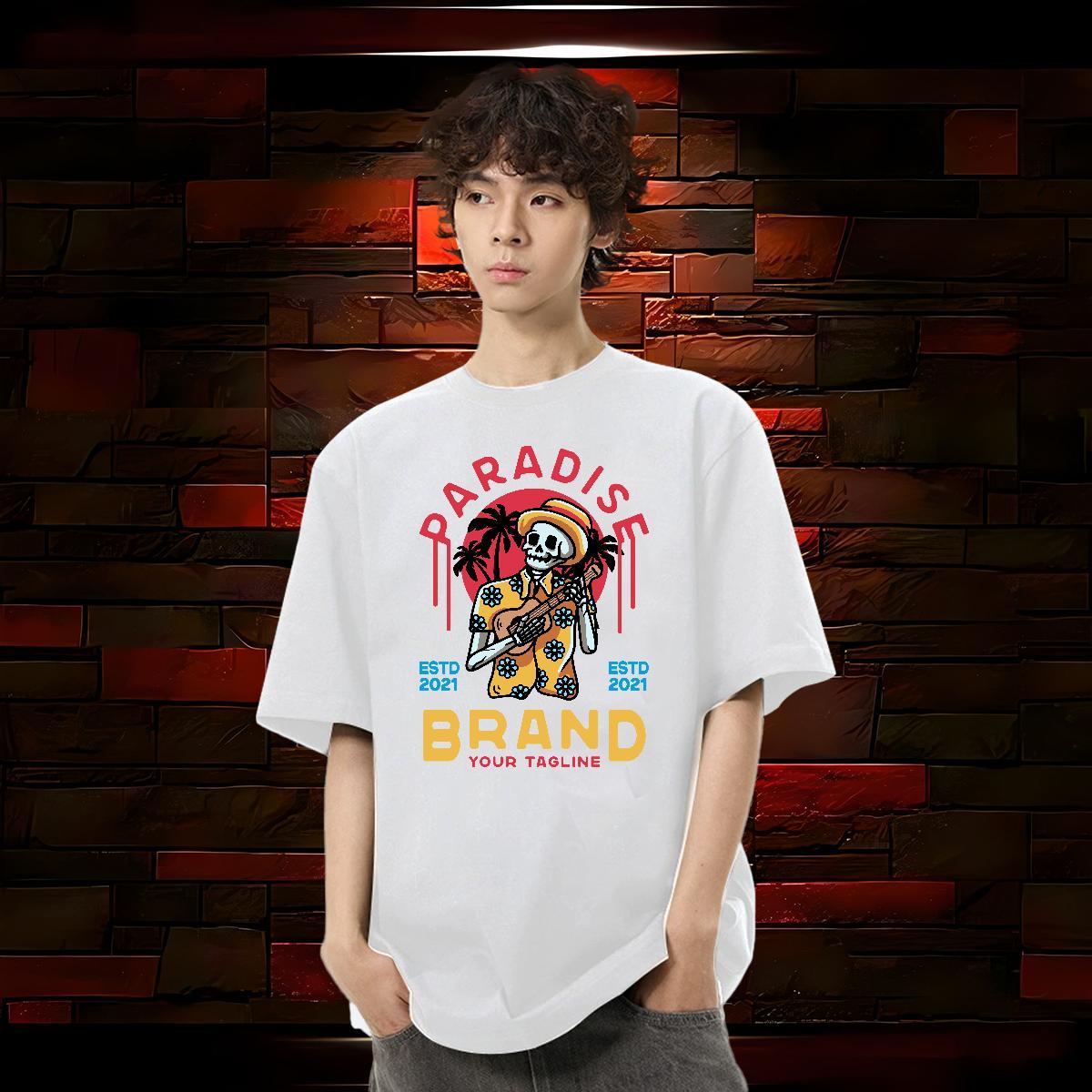 DIY T-Shirts skull Tops 230g Pure Cotton Casual Beach Free Shipping Anime Print Short Sleeve O-Neck Tshirts