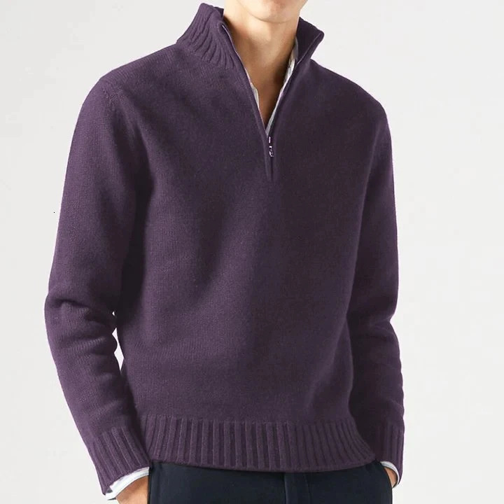 Mens cashmere zipper basic sweater winter mens wool thick half turtle neck warm pull highquality slim fit 240807