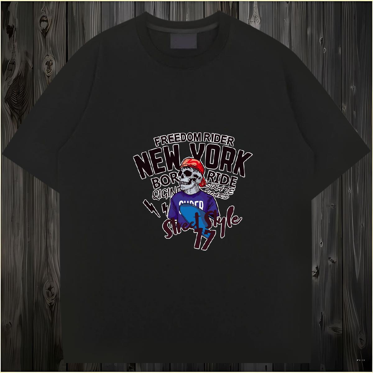 Casual New Mens T Shirts skull Tshirts 230g Cotton Street Wear Comfortable Black Oversized Pure Cotton Men Clothes T-Shirt