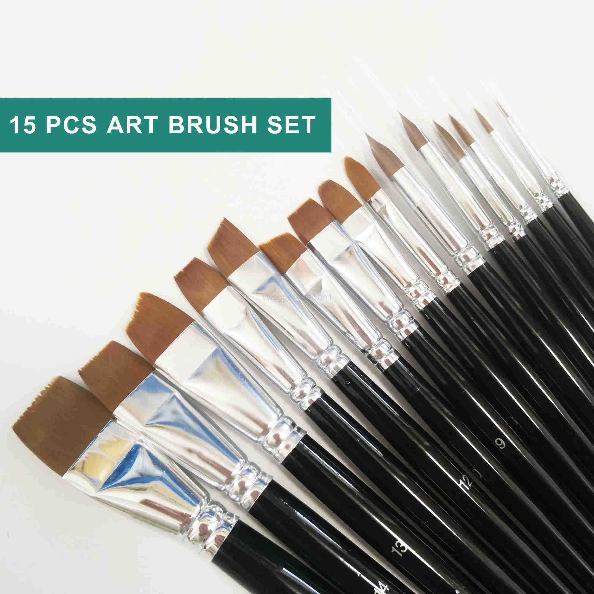 15pcs Plastic Handle Artist Brush Set for Acrylic Oil Watercolor Gouache Painting Face Body Paint with BagXJ240807