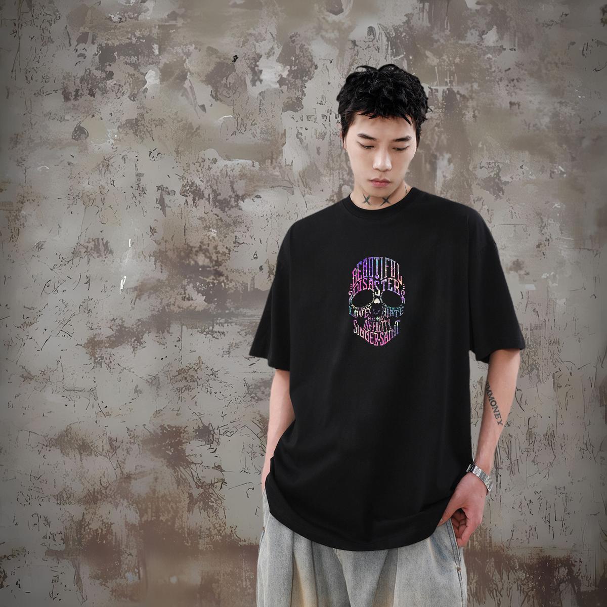 Brand T Shirts Men skull Clothes 100% Cotton 230g Hip Hop Free Shipping DIY Anime Round Neck Short Sleeve Mens Tshirts