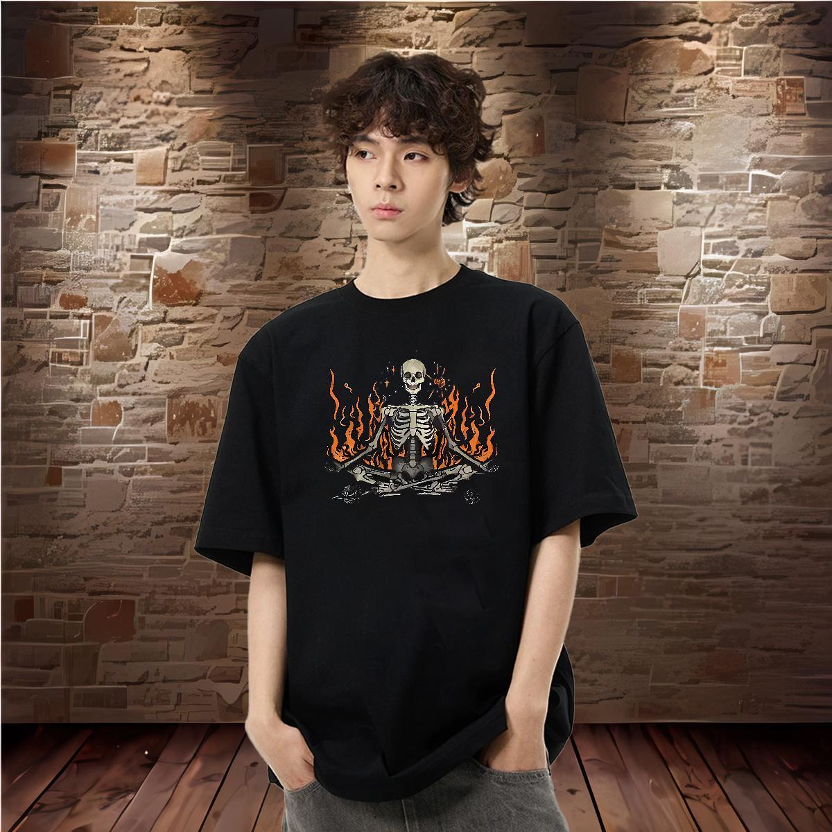 New T Shirts Men fire Polos 230g 100% Cotton Street Comfortable DIY Anime O-Neck Short Sleeve Tshirts