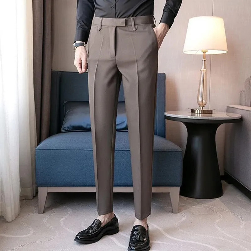 Mens Light Luxury Buttondown Draped Baggy Suit Pants Casual Solid Color Straight Premium Elegant Korean Leisure 240806