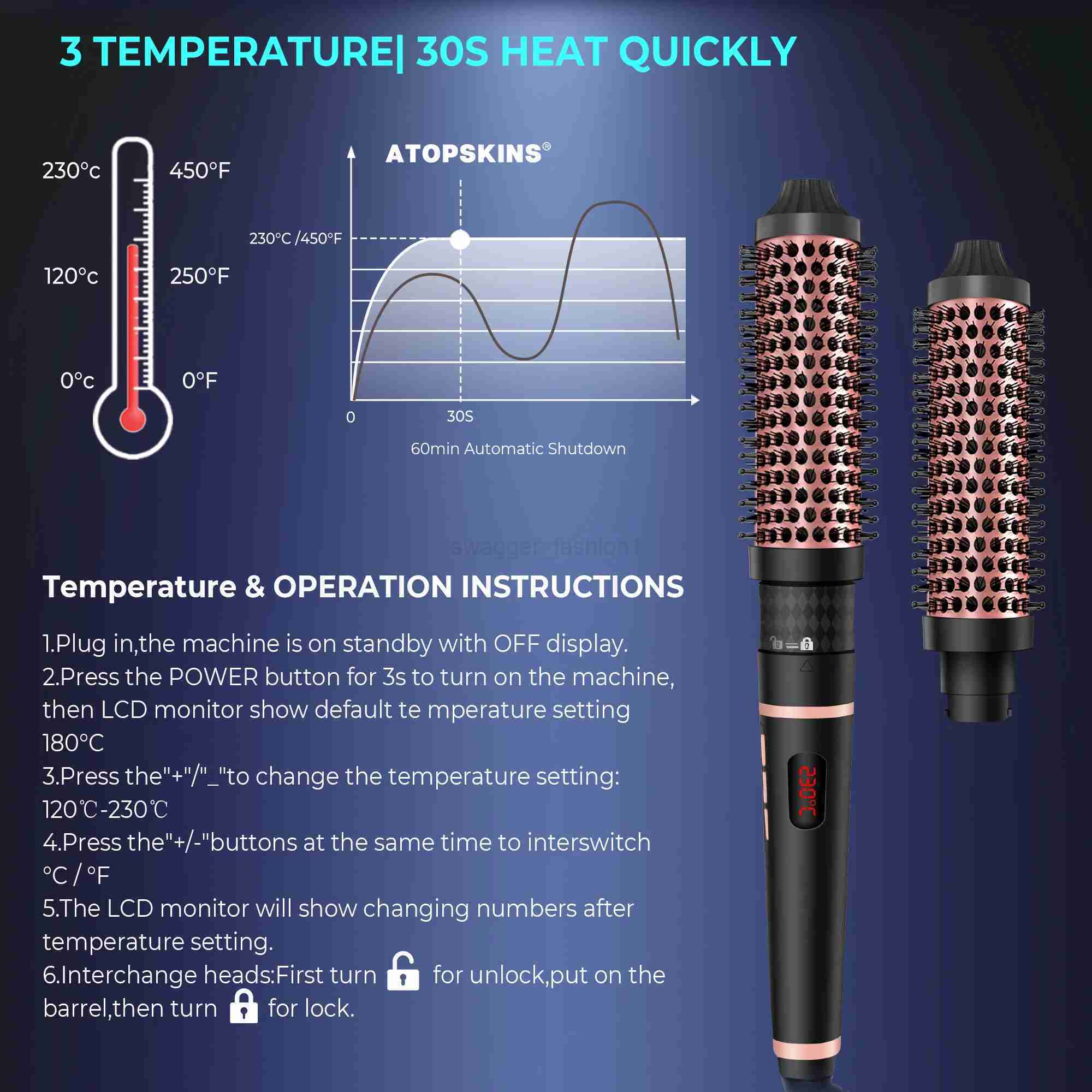 Replaceable Thermal Brush 1.5 Inch Ionic Heated Round Brush Creates Blowout Look Thermal Round Brush Curling IronXJ240807